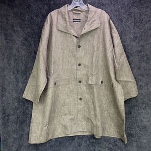 ESKANDAR Linen Bateau Collared Button Front Coat - Tunic Top Stone Brown Size 0